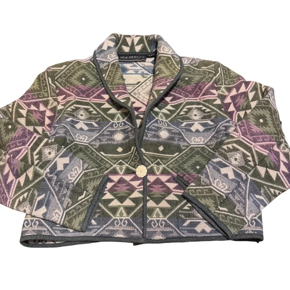 Vintage Southwestern Tapestry Jacket Green & Purple 100% Ctn‎ Sz L Psychedelic